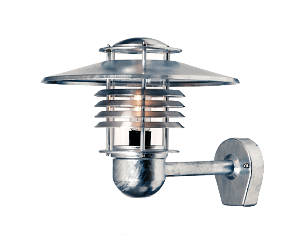 Arnäs Gegalvaniseerd staal buitenlamp Van Westal - De wandlamp van Arn&aacute; is een stijlvol armatuur met een rond lichtpatroon en een heldere glazen kap die de lichtbron omringt.