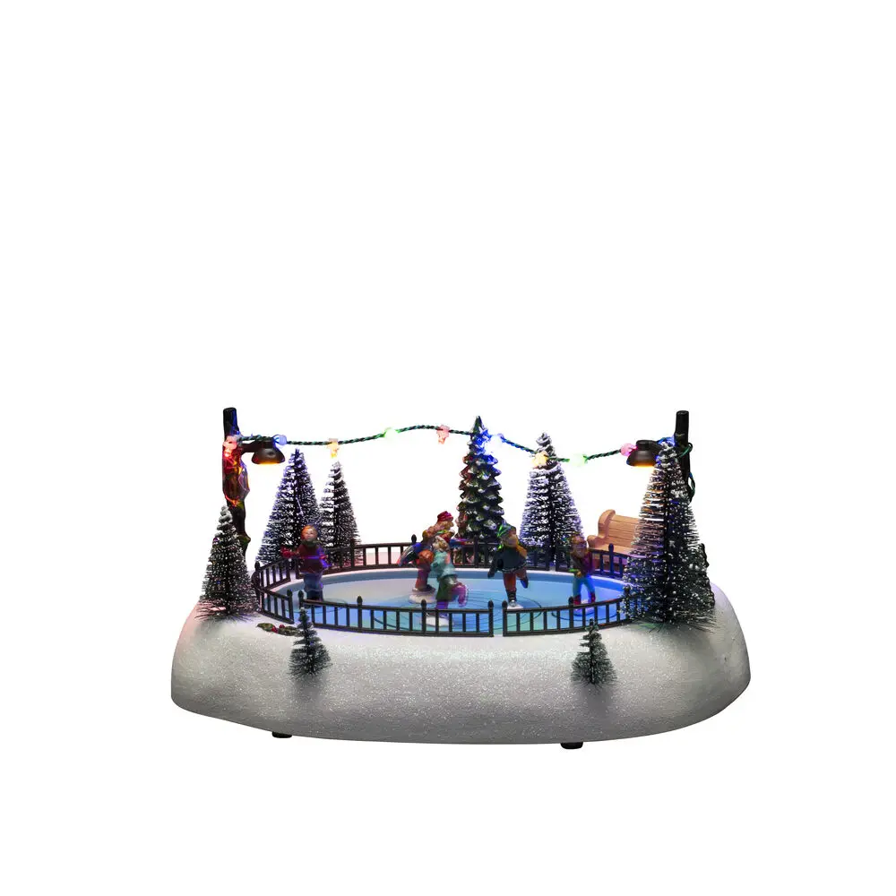 Mechanische Kerstdecoratie Met Schaatsbaan 13cm Veelkleurig Van Konstsmide - Cre&euml;er beweging en vreugde in uw kerstdorp met dennenbomen, lichtsnoeren en een winters landschap.