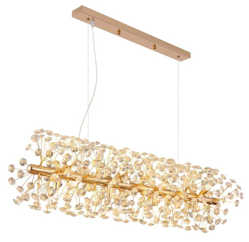 Katrina 90cm Goud kristal Van Globo Lighting - Laat Katrina het kroonjuweel van uw huis zijn en geef uw kamers een tijdloze elegantie met sprankelende schittering.