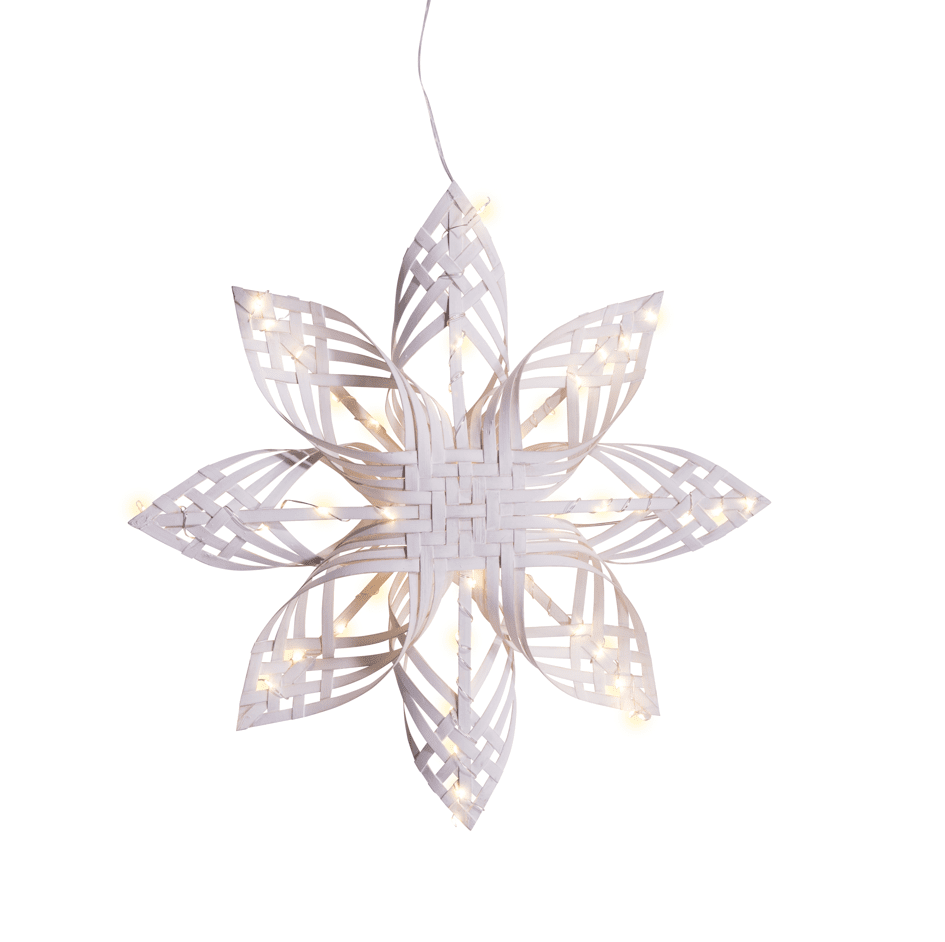Bambu Ø40 Wit Van Pixie Design - Uitgerust met LED-lampjes die warmwit licht geven, een timer en een praktische dimmer met vier lichtstanden die u rechtstreeks via het stopcontact bedient, is de ster perfect om een gezellige sfeer te creëren tijdens de kerstperiode of als decoratieve verlichting het hele jaar door.