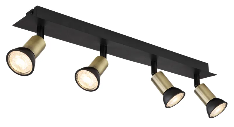 Drew 4 Goud spot Van Globo Lighting - Drew &auml;r en stilren takspotlight som imponerar med sin design i mattsvart och guld.