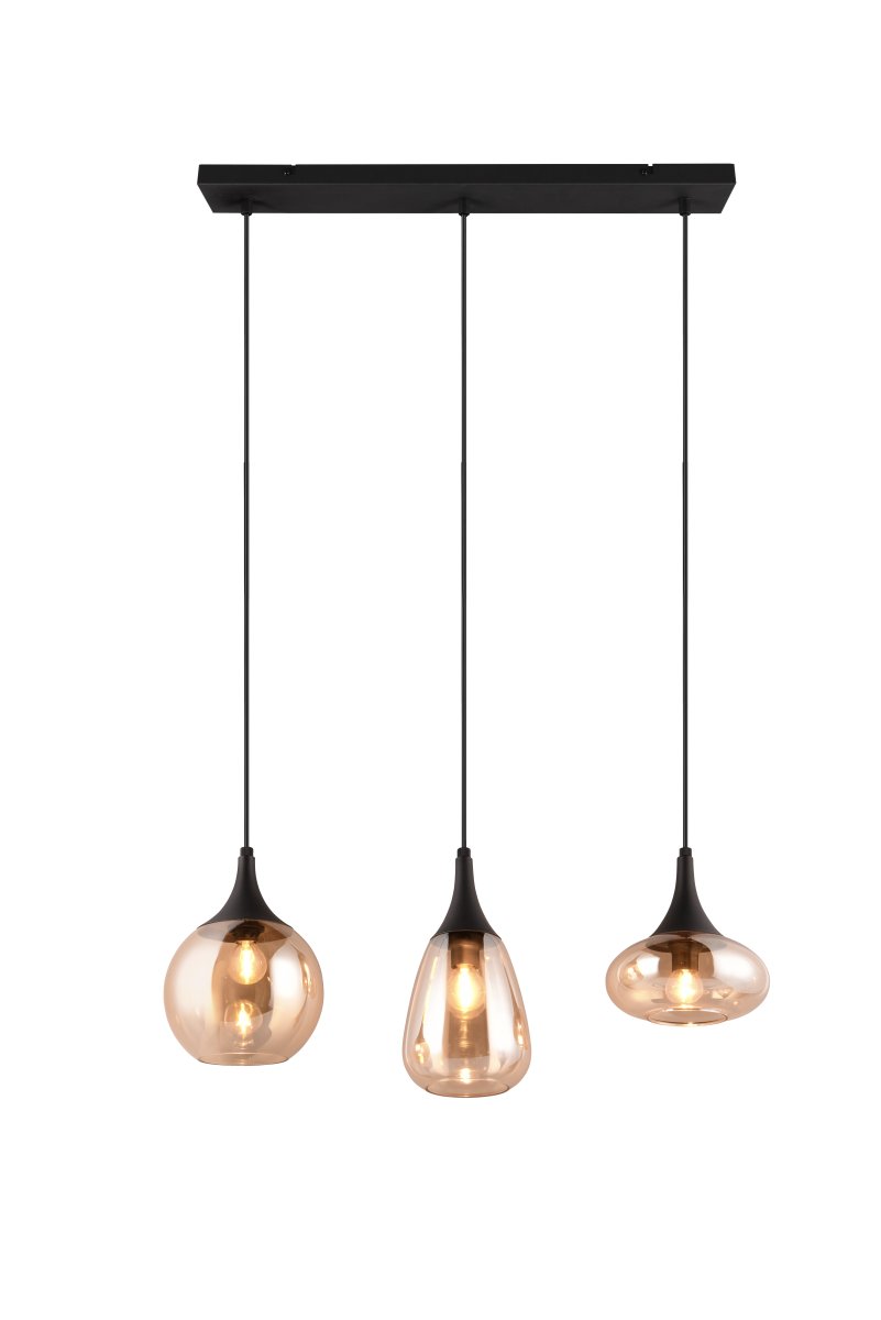 Lumina 68cm Amber hanglamp Van Trio Lighting - De Lumina hanglamp is een elegante blikvanger in je woonkamer met zijn unieke glazen kappen.