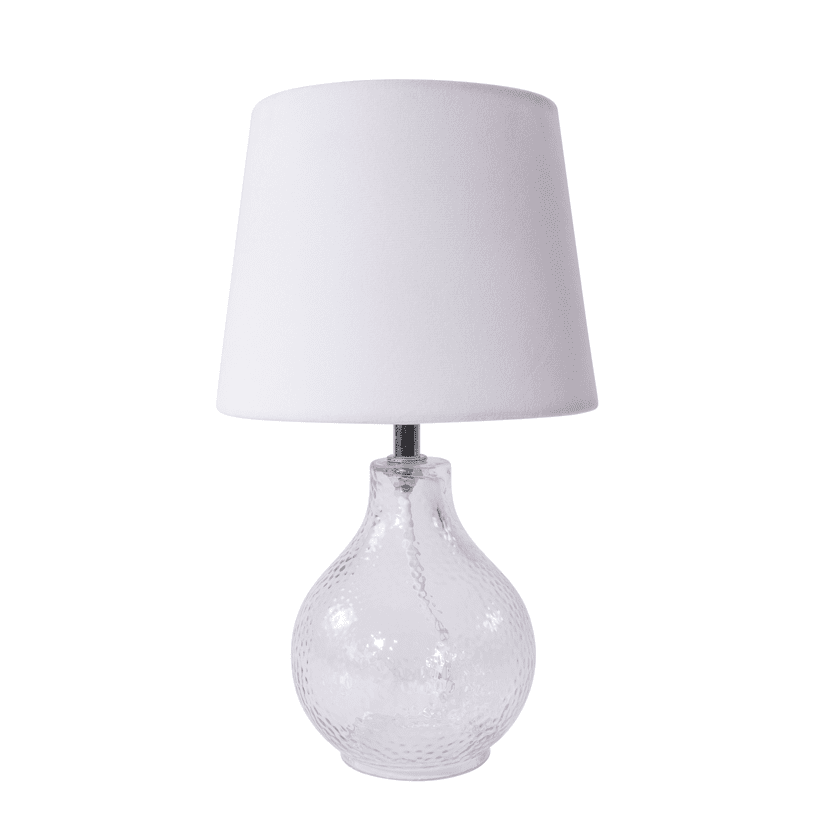 Julia 30cm Wit tafellamp Van Pixie Design - De Julia tafellamp combineert een elegante glazen voet met een lampenkap van textiel en creëert zo een moderne en stijlvolle verlichtingsoplossing.