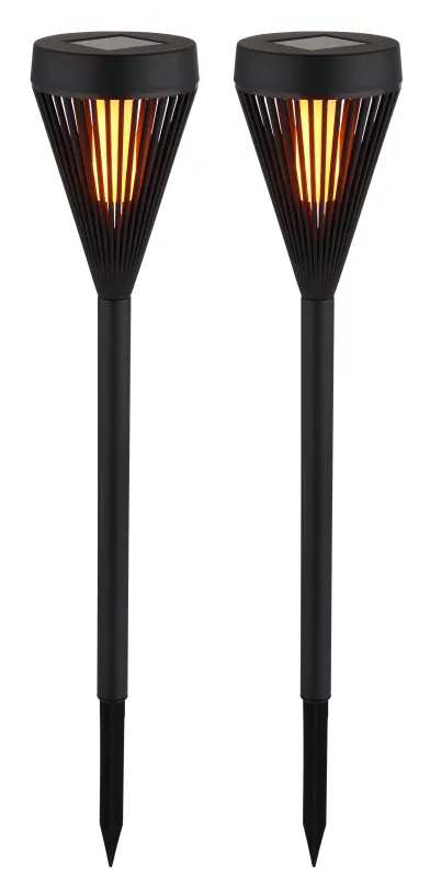 Fire 2 Stuks Zwart solarlamp Van Globo Lighting - Cre&euml;er een sfeervolle sfeer in de tuin met Fire, een 2-pack zaklampen op zonne-energie.