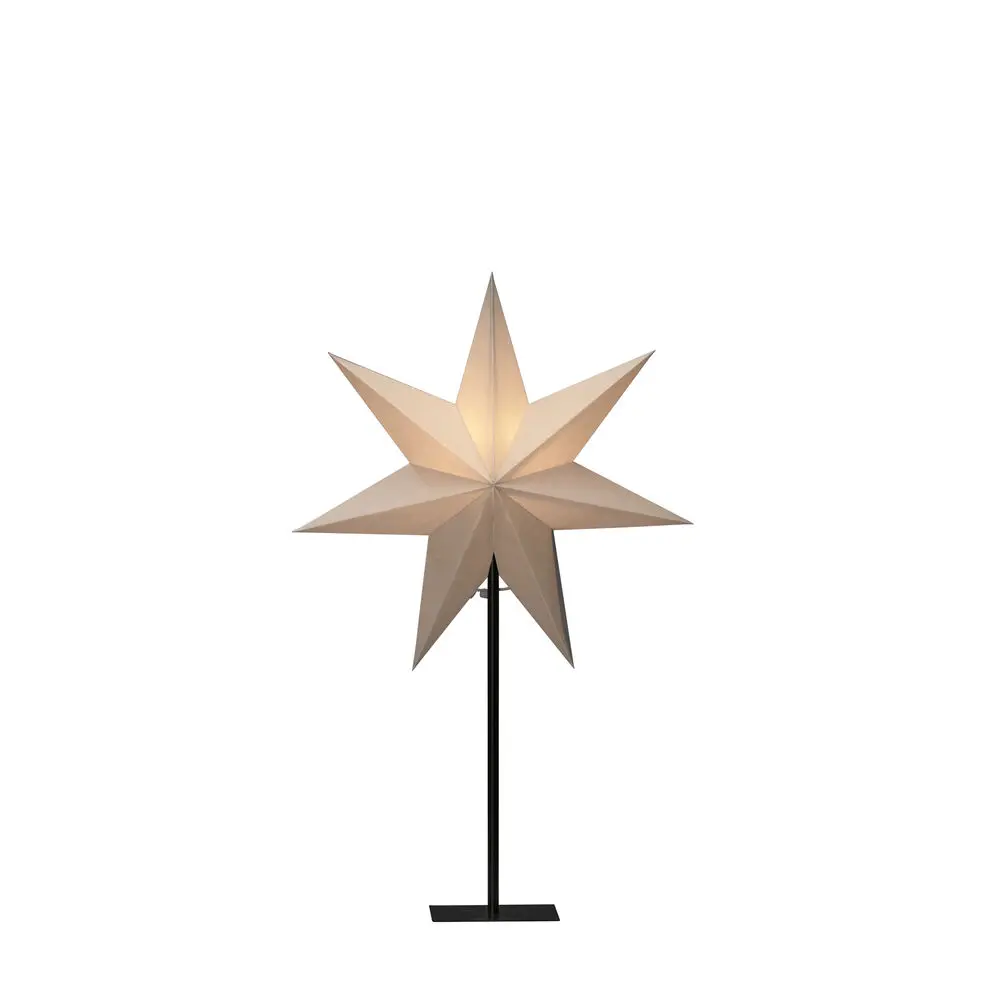 Papieren Ster Ø40 Grijs Van Konstsmide - De stijlvolle ster in de kleur greige rust op een strakke, zwarte metalen standaard en verspreidt een zacht, aangenaam licht.