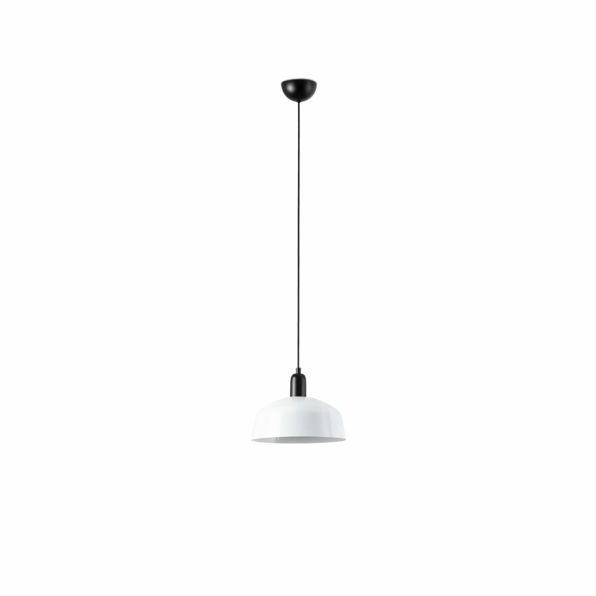 Tatawin Ø25 Wit hanglamp Van Faro Barcelona - Tatawin is een plafondlamp met een zwarte structuur en een witte metalen kap die een gericht, sfeervol licht verspreidt.