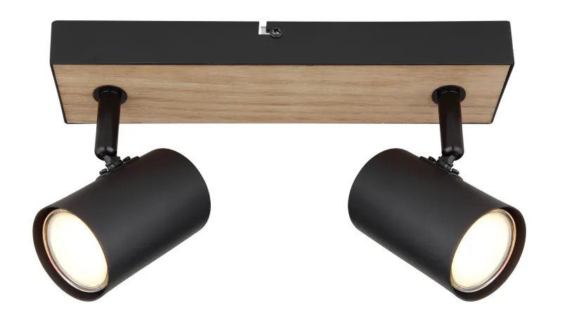 Robby 2 Natuur spot Van Globo Lighting - Robby &auml;r en&nbsp;stilren&nbsp;takspotlight som imponerar med sin eleganta design i mattsvart metall och MDF i tr&auml;-look.