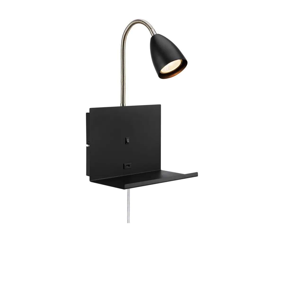 Cuarto Zwart leeslamp Van Markslöjd - USB-C-aansluiting voor het opladen van een telefoon, slotplaat, horloge of iets dergelijks.