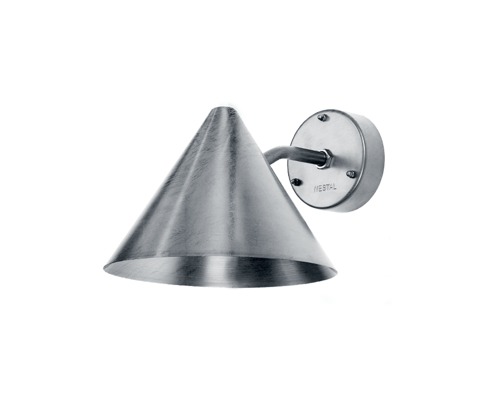 Tratt Gegalvaniseerd staal buitenlamp Van Westal - De trechtervormige wandlamp is een naar beneden gerichte wandlamp met een cirkelvormig lichtpatroon, gemaakt van gegalvaniseerd staal voor extra duurzaamheid en een lange levensduur.