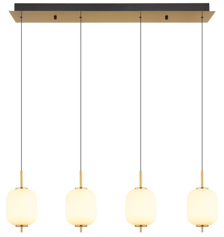 Ewald 95cm Messing hanglamp Van Globo Lighting - &nbsp;Lampan &auml;r tillverkad av en exklusiv kombination av m&auml;ssing, mattsvart metall och opalglas, vilket ger en sofistikerad och harmonisk k&auml;nsla.