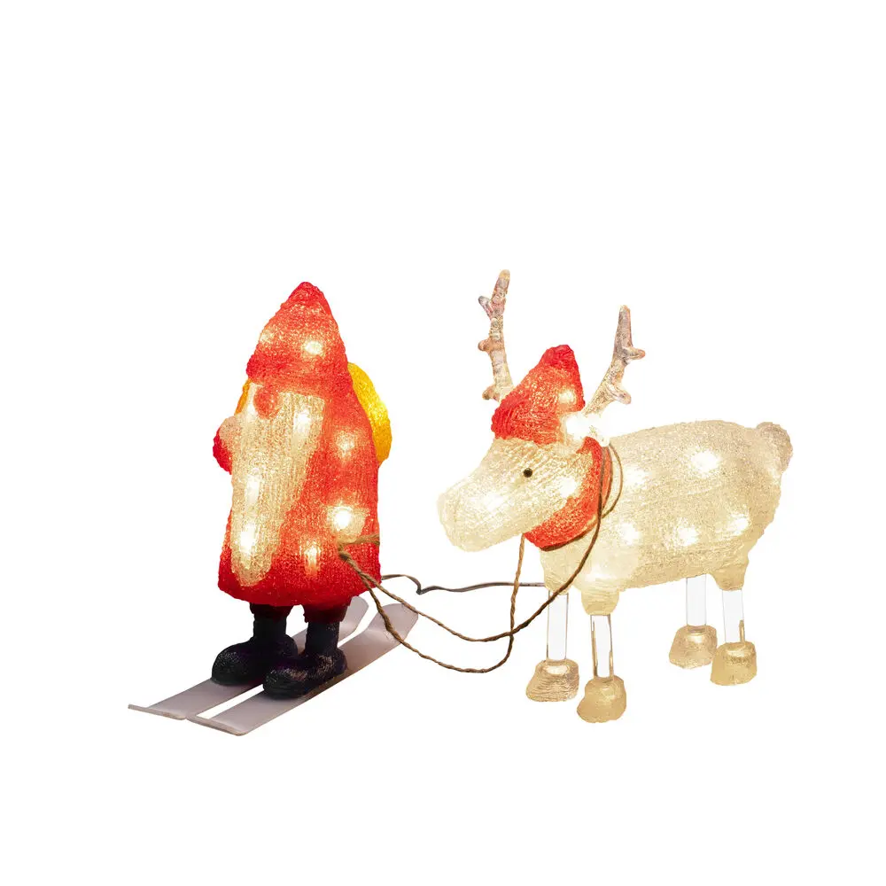 Tomte med ren akryl ROOD Van Konstsmide - Met 40 warmwitte ledlampjes en details zoals ski's en een kerstmuts, verspreiden de figuren zowel humor als kerstsfeer.