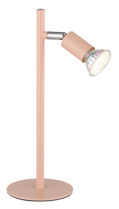 Matrix 30cm Oranje bureaulamp Van Globo Lighting - Den runda basen och det raka metallr&ouml;ret i matt aprikos f&auml;rg ger ett modernt och elegant uttryck.