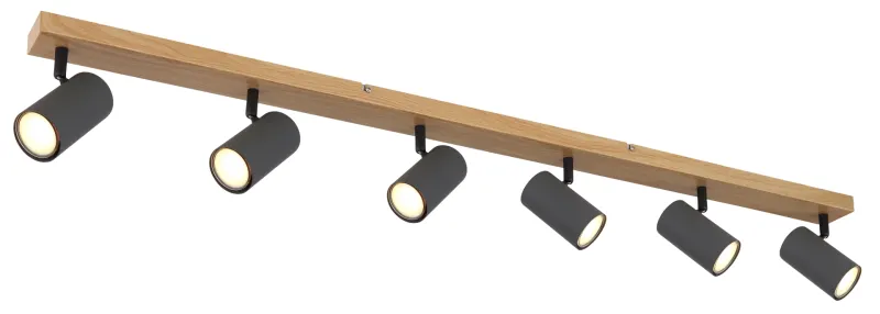 Robby 6 Bruin spot Van Globo Lighting - Robby &auml;r en&nbsp;stilren&nbsp;takspotlight som imponerar med sin eleganta design i grafitsvart metall och tr&auml;-look.