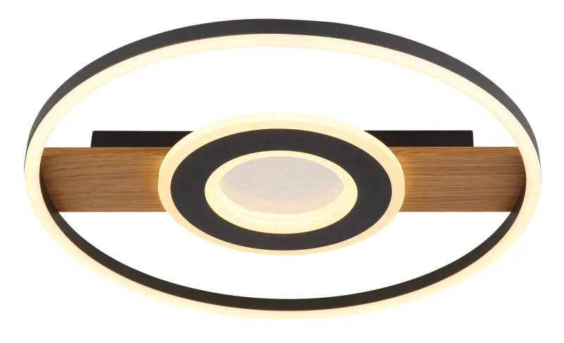 Pikara Ø40 Hout plafondlamp Van Globo Lighting - Den mattsvarta metallen tillsammans med tr&auml;looken skapar en stilfull balans mellan samtida design och naturlig estetik.