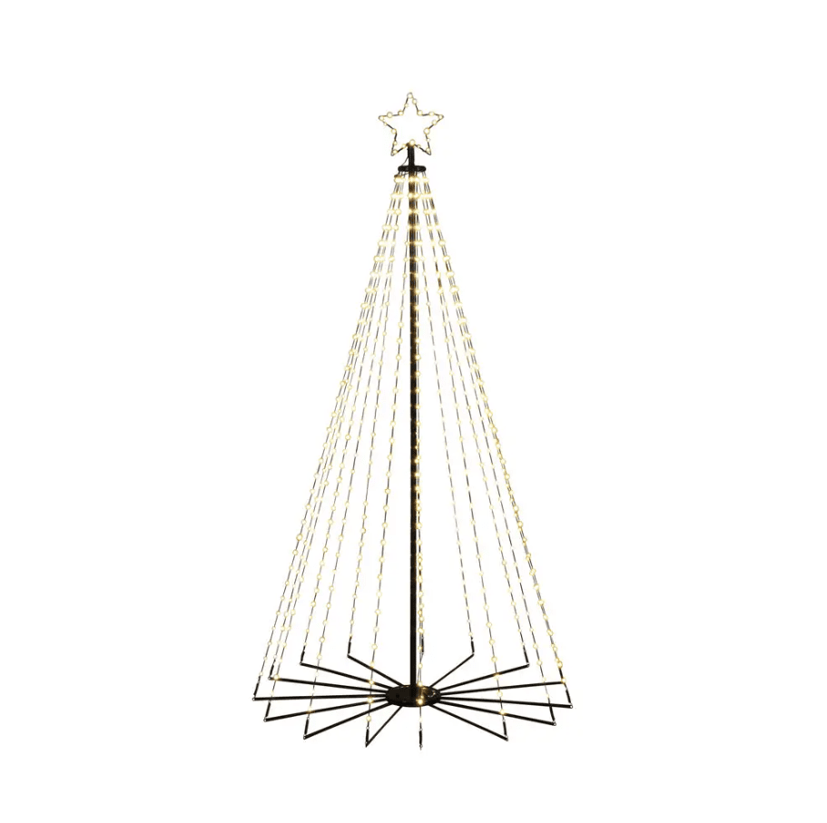 Kerstboom Van Metaal 1,8m Zwart Van Konstsmide - Het elegante ontwerp en de fonkelende ster op de bovenkant maken het een fantastische decoratie voor de tuin of veranda tijdens de kerstperiode.