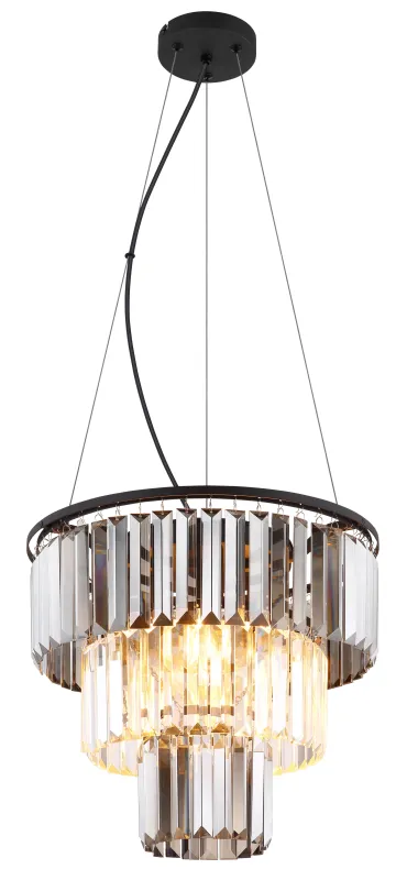 Naxis Ø40 Rookkleurig hanglamp Van Globo Lighting - Naxis &auml;r en vacker takpendel tillverkad av mattsvart metall och &auml;r smyckad med kristaller i r&ouml;kf&auml;rgat och klart glas.