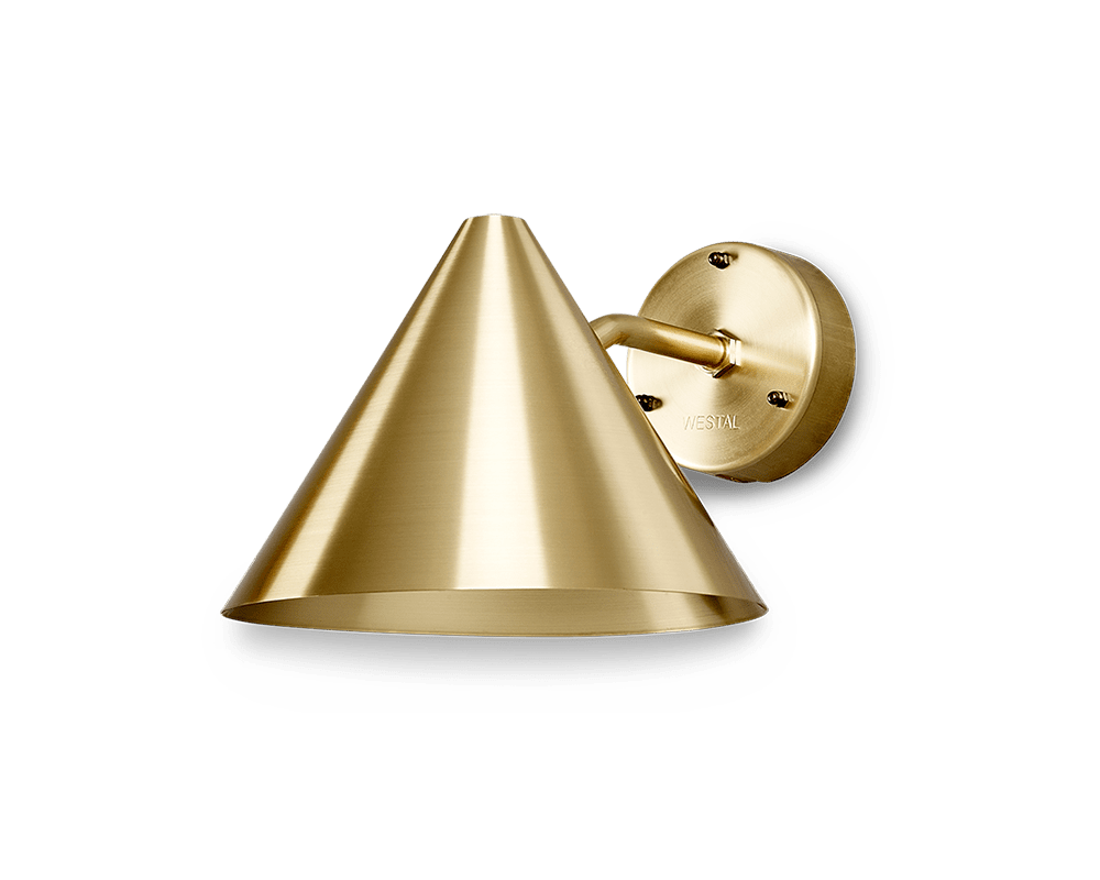 Tratt Messing buitenlamp Van Westal - De trechterwandlamp is een naar beneden gerichte wandlamp met een cirkelvormig lichtpatroon, gemaakt van messing voor extra duurzaamheid en een lange levensduur.