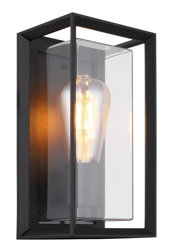Logana Zwart buitenlamp Van Globo Lighting - Med sin rektangul&auml;ra design och transparenta sk&auml;rm sprider den ett klart och stilrent ljus, perfekt f&ouml;r allt fr&aring;n tr&auml;dg&aring;rdar till uppfarter.