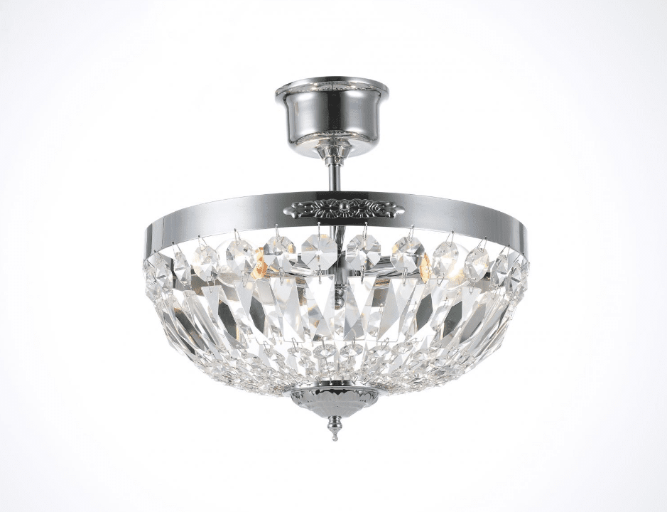 Rhea Ø35 Zilver kristal Van Norrsken Design - Rhea Chrome is een verfijnde plafondlamp met een elegante chromen afwerking en versierd met exclusieve prisma's van handgeslepen klasse 1 K9-kristal.