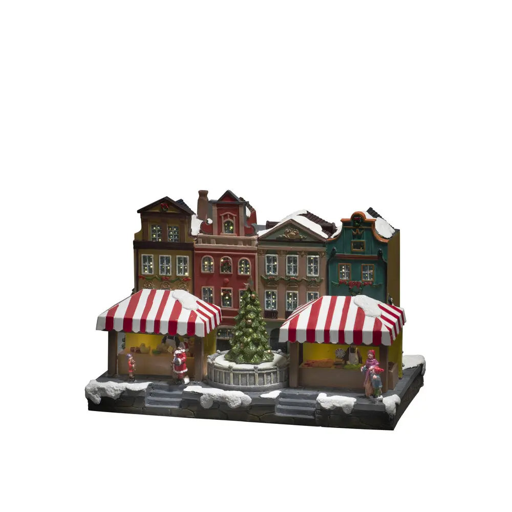 Glasvezelhuis 20cm Veelkleurig Van Konstsmide - Met prachtig verlichte huizen, kleurrijke marktkraampjes en een fonkelende kerstboom in het midden cre&euml;ert het een levendige kerstsfeer.