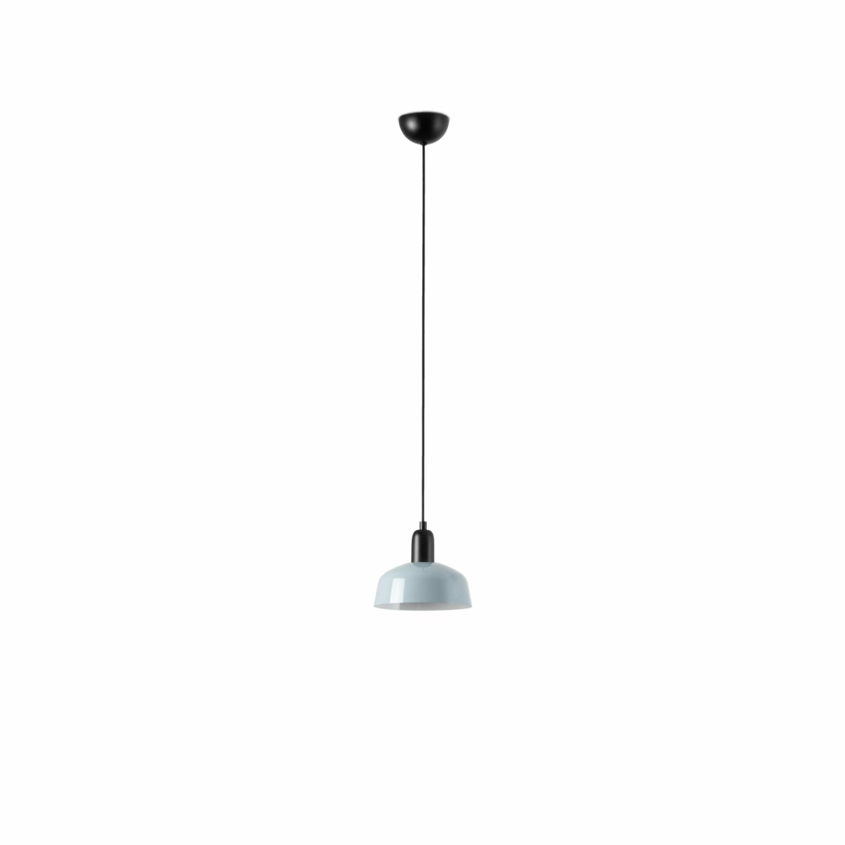 Tatawin Ø18 Grijsblauw hanglamp Van Faro Barcelona - Tatawin is een plafondlamp met een zwarte structuur en een grijze metalen kap die een gericht, vloeiend licht verspreidt.