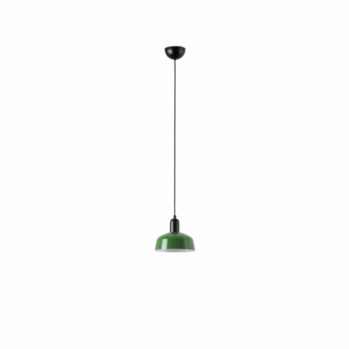 Tatawin Ø18 Groente hanglamp Van Faro Barcelona - Tatawin is een plafondlamp met een zwarte structuur en een groene metalen kap die een gericht, sfeervol licht verspreidt.