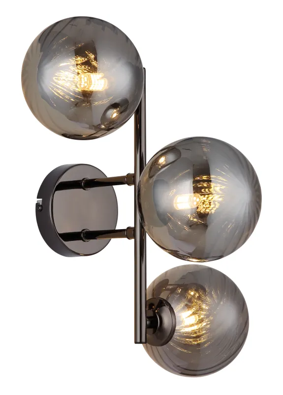 Conor 36cm Rookkleurig wandlamp Van Globo Lighting - Conor v&auml;gglampa i svart krom med r&ouml;kf&auml;rgade glassf&auml;rer ger en modern och elegant touch till vilket rum som helst.