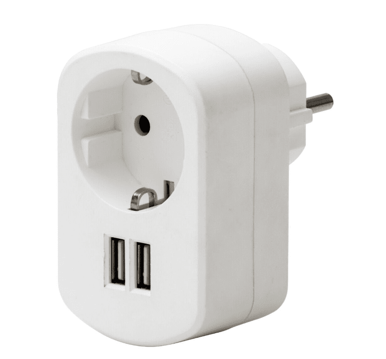 USB-Adapter Van Airam - Witte stekkerdoos voor gebruik binnenshuis, voor snoeren met euro- of veiligheidsstekker.