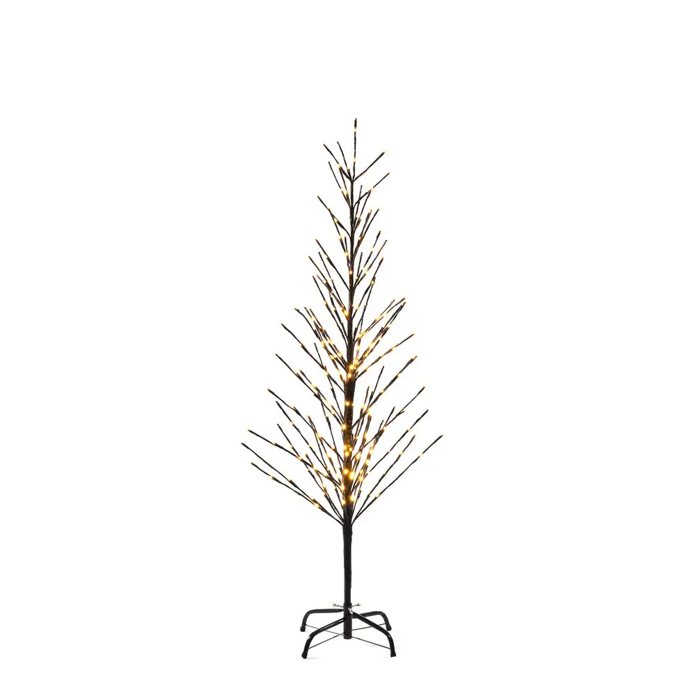 Zwart Hout 150cm Zwart Van Konstsmide - Een elegante, zwarte decoratieve boom die de winter verlicht met 240 warme, amberkleurige LED-lampjes met een vast en vuurvliegeffect.