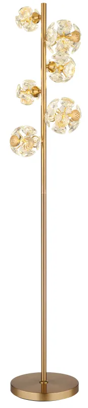 Virina Goud vloerlamp Van Globo Lighting - Med en perfekt balans mellan modern design och funktionalitet blir Virina ett lyxigt blickf&aring;ng som f&ouml;rh&ouml;jer rummets karakt&auml;r och skapar unika ljusmoment.