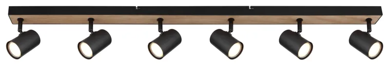 Robby 6 Natuur spot Van Globo Lighting - Robby &auml;r en&nbsp;stilren&nbsp;takspotlight som imponerar med sin eleganta design i mattsvart metall och MDF i tr&auml;-look.