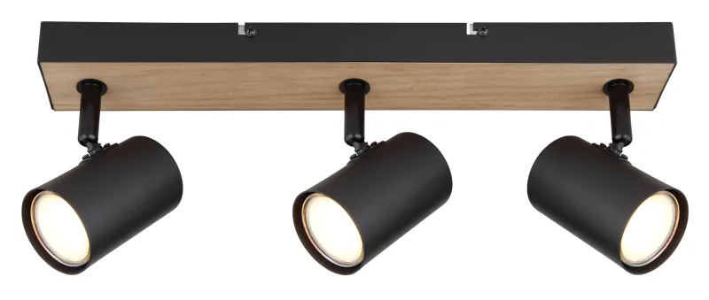 Robby 3 Natuur spot Van Globo Lighting - Robby &auml;r en&nbsp;stilren&nbsp;takspotlight som imponerar med sin eleganta design i mattsvart metall och MDF i tr&auml;-look.