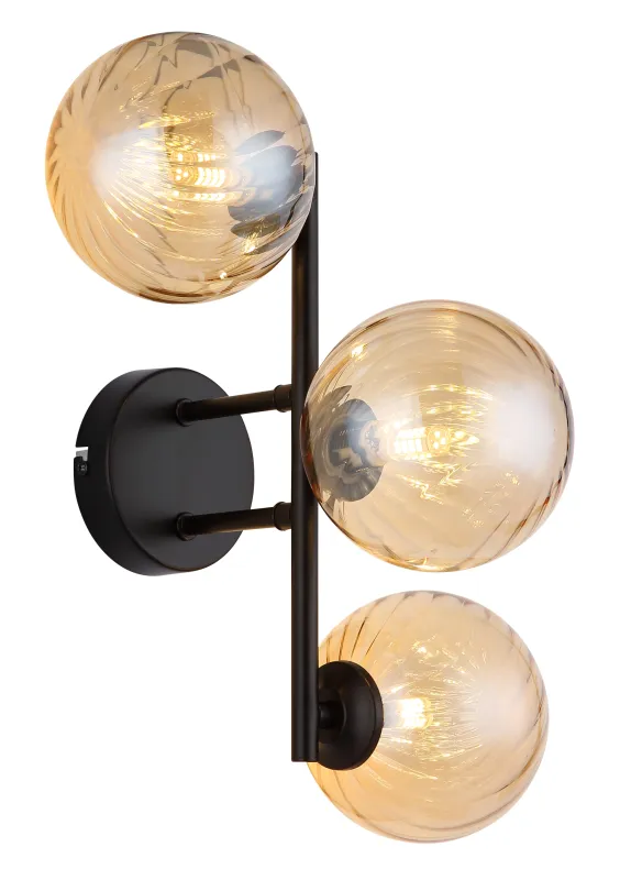 Conor 36cm Amber wandlamp Van Globo Lighting - Conor v&auml;gglampa i mattsvart med amberf&auml;rgade glassf&auml;rer ger en modern och elegant touch till vilket rum som helst.