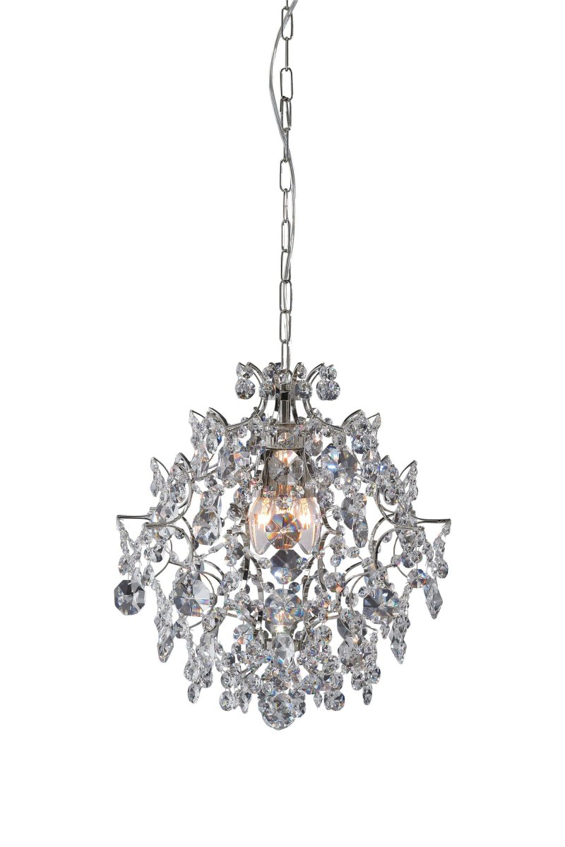 Rosendal Ø40 Chroom kristal Van Markslöjd - De kroon heeft een indrukwekkende diameter van 40 cm en is voorzien van een groter hangend kristal aan de onderkant.