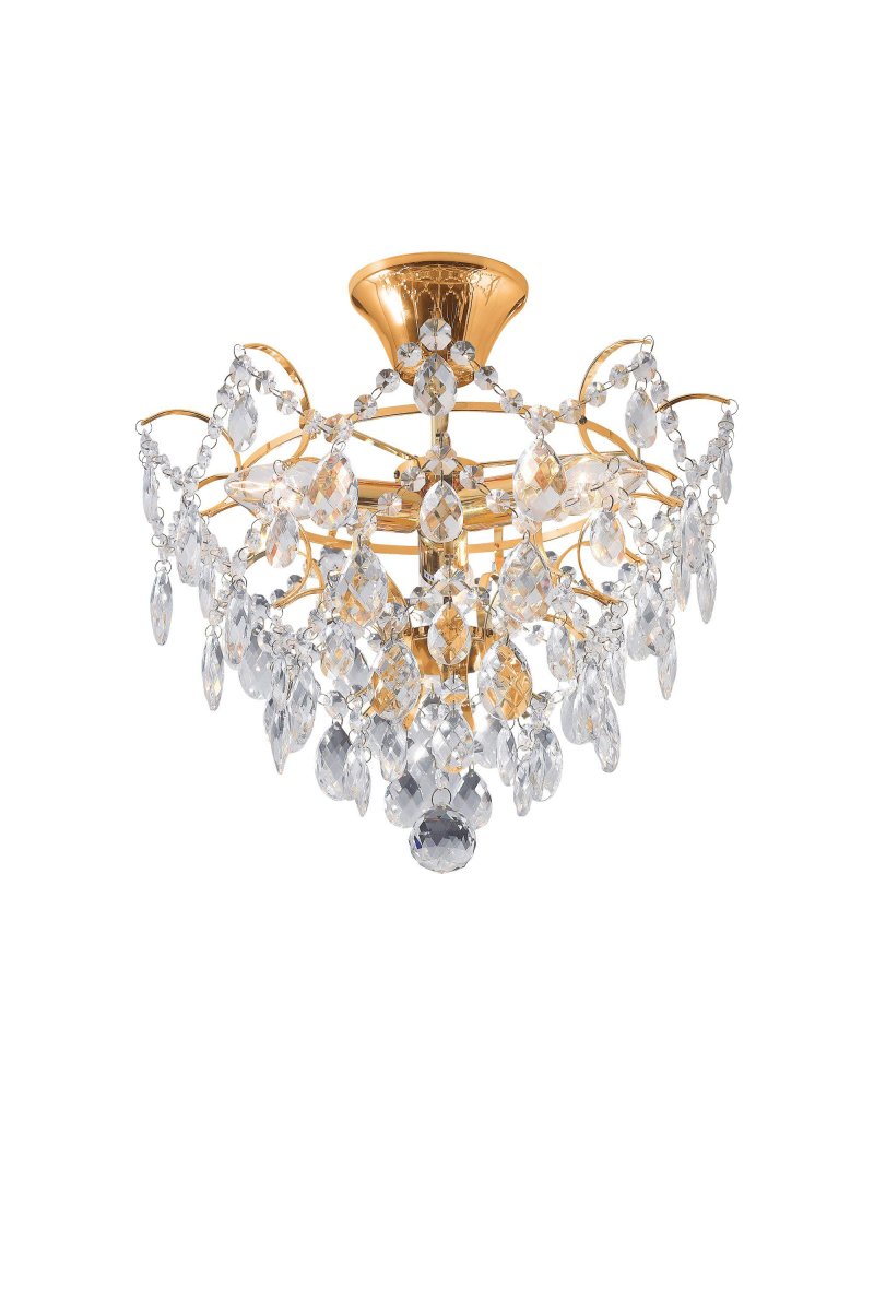 Rosendal Ø35 Goud kristal Van Markslöjd - Met zijn drie lichtbronnen geeft hij een elegant licht en past hij perfect boven een gedekte tafel of als luxe detail in de woonkamer.