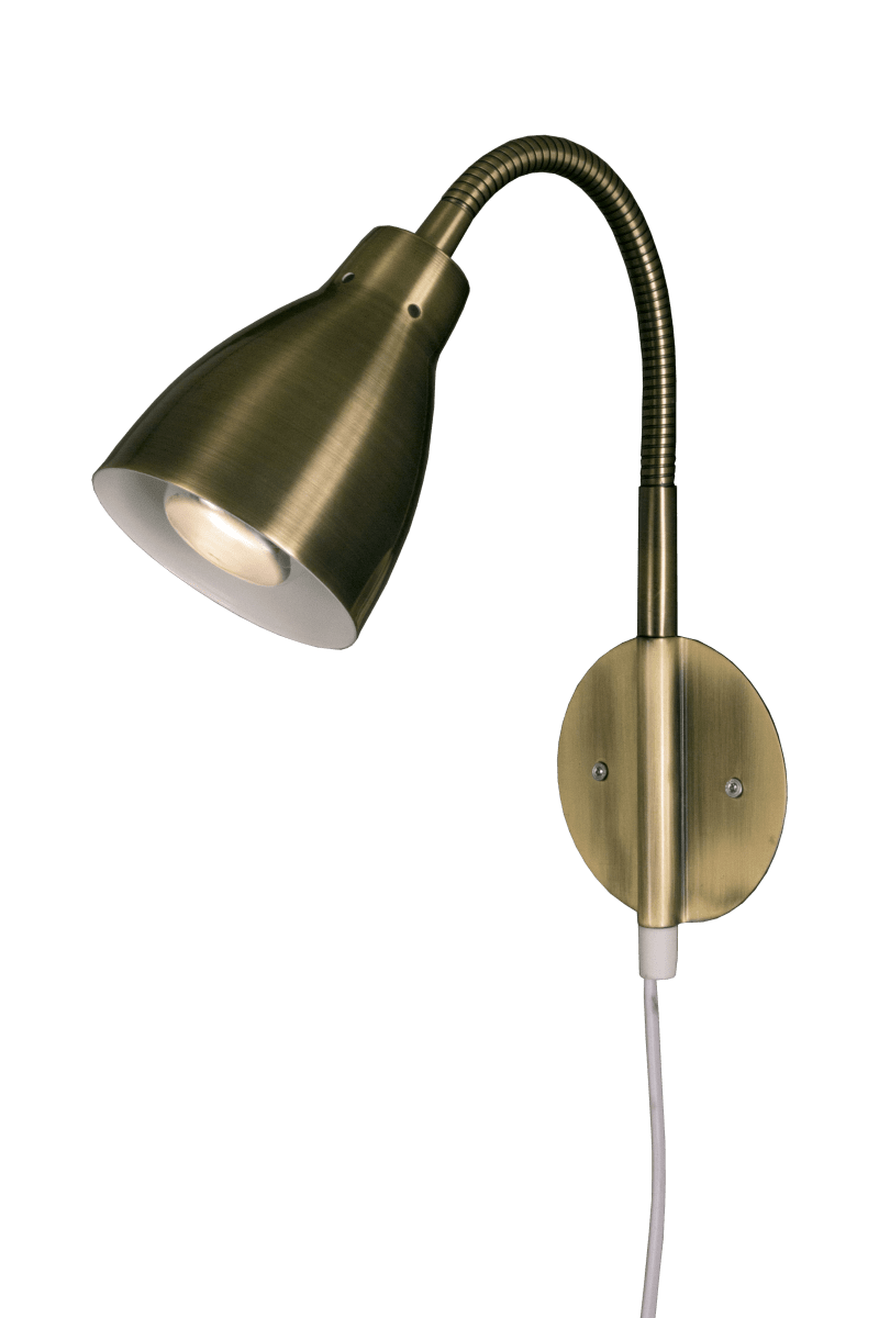 Sarek Antiek messing leeslamp Van Aneta Lighting - De Sarek wandlamp is eenvoudig en stijlvol, gemaakt van antiek behandeld metaal.