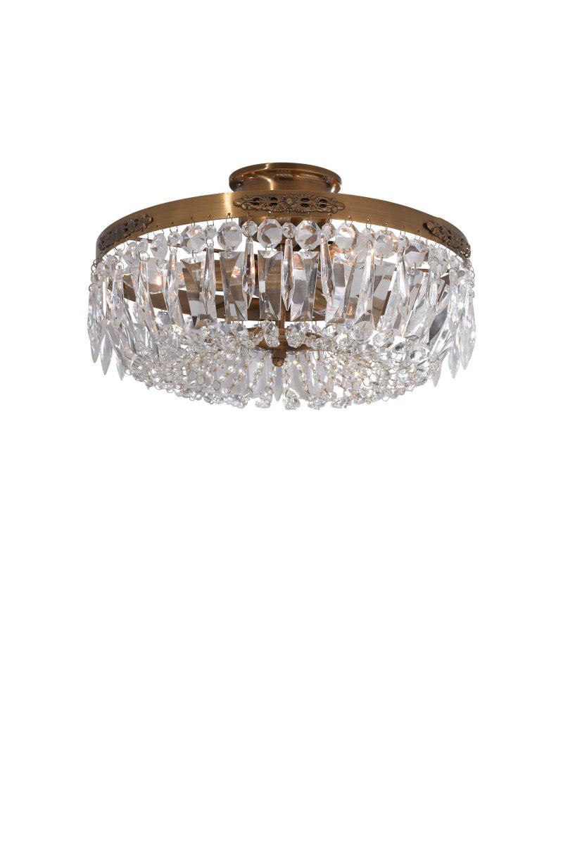 Strömsholm Ø35 Antiquiteit kristal Van Markslöjd - Deze klassieke plafondlamp in antiekkleurig metaal heeft prachtige machinaal gesneden prisma's die de kamer een elegante en luxueuze uitstraling geven.