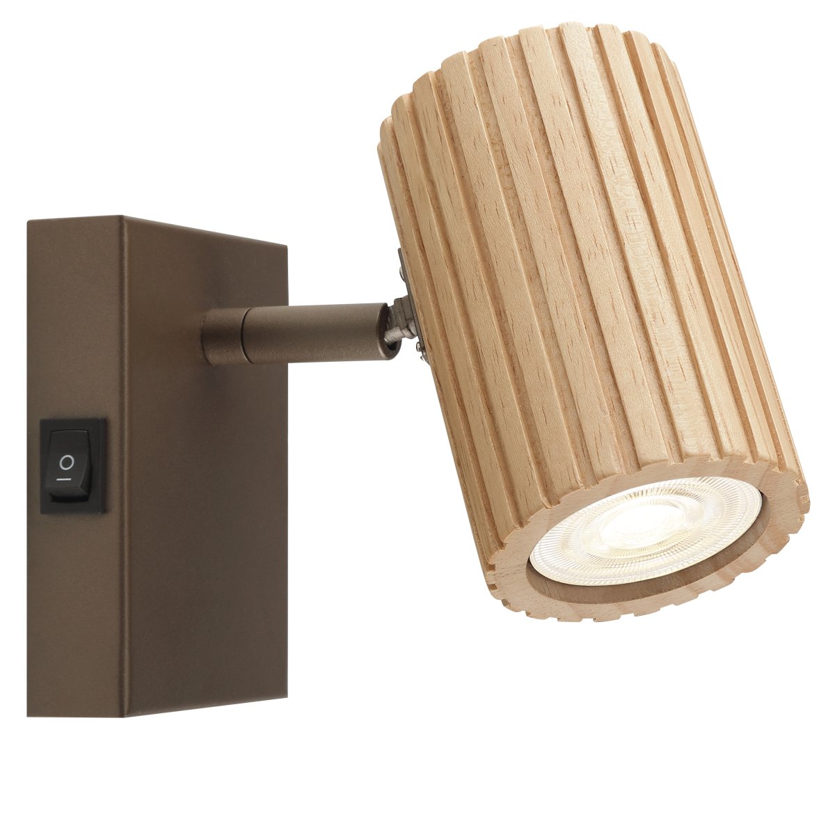 Lakewood 17cm Bruin leeslamp Van Brilliant - De Lakewood wandlamp combineert bruin metaal met licht, geribbeld hout voor een warme en stijlvolle uitstraling.