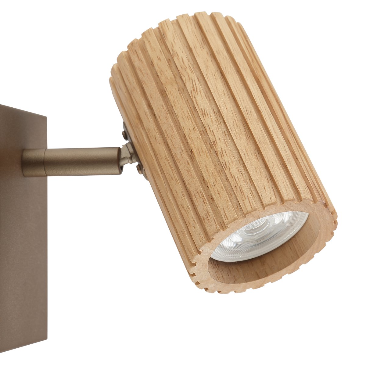 Lakewood 17cm Bruin leeslamp Van Brilliant - De Lakewood wandlamp combineert bruin metaal met licht, geribbeld hout voor een warme en stijlvolle uitstraling.