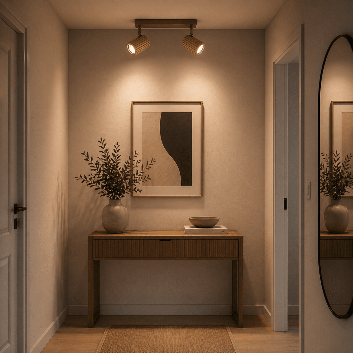 Lakewood 2 Bruin spot Van Brilliant - De combinatie van hout en metaal geeft de lamp een moderne maar natuurlijke uitstraling.