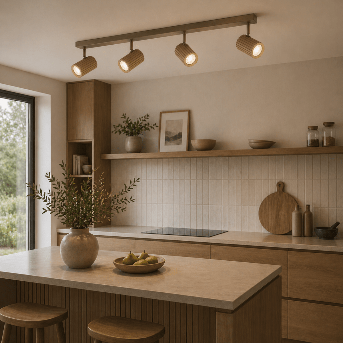 Lakewood 4 Bruin spot Van Brilliant - De combinatie van hout en metaal geeft de lamp een moderne maar natuurlijke uitstraling.