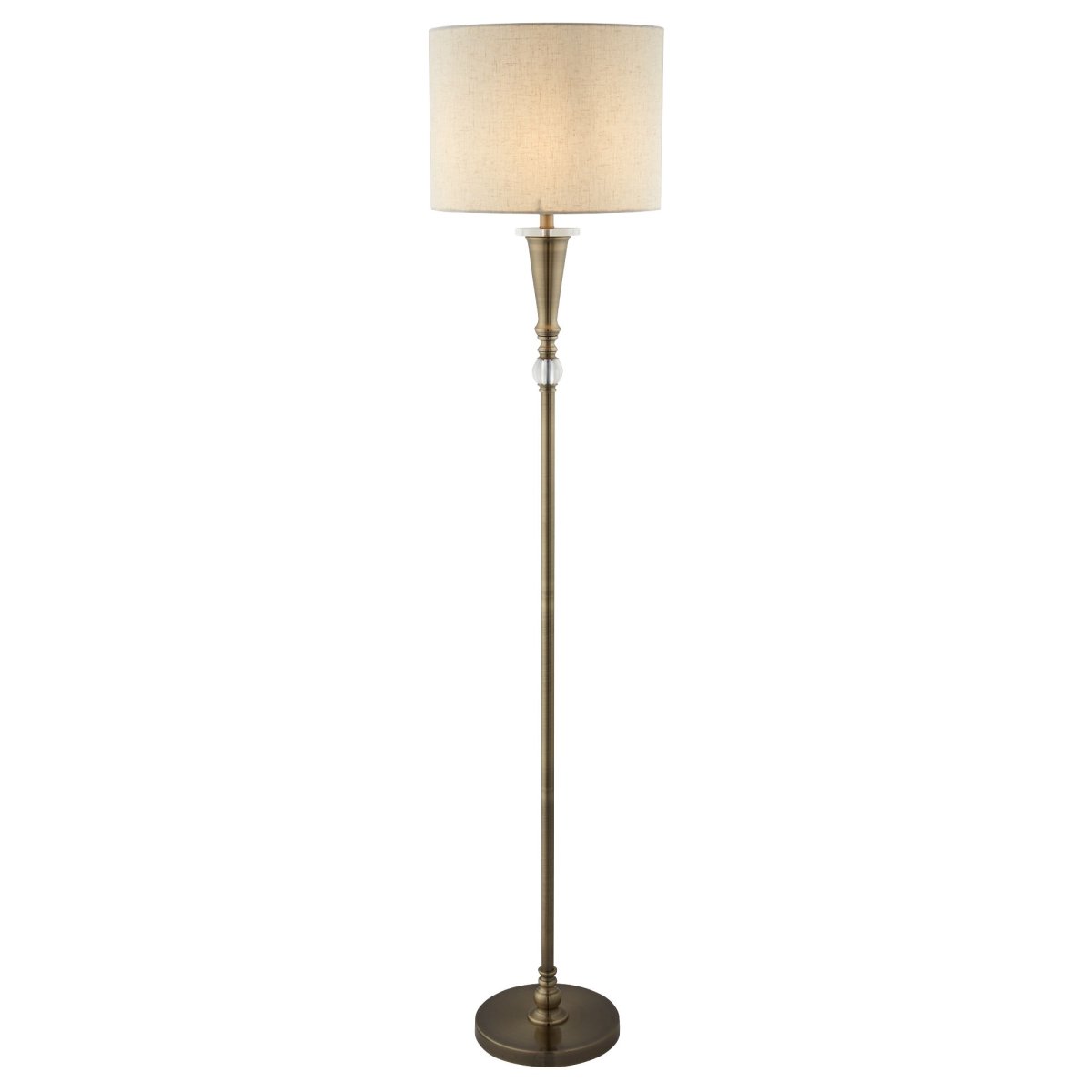 Oscar Antiek messing vloerlamp Van Searchlight - De stijlvolle voet van de lamp is versierd met een decoratief kristaldetail dat een extra vleugje luxe toevoegt.