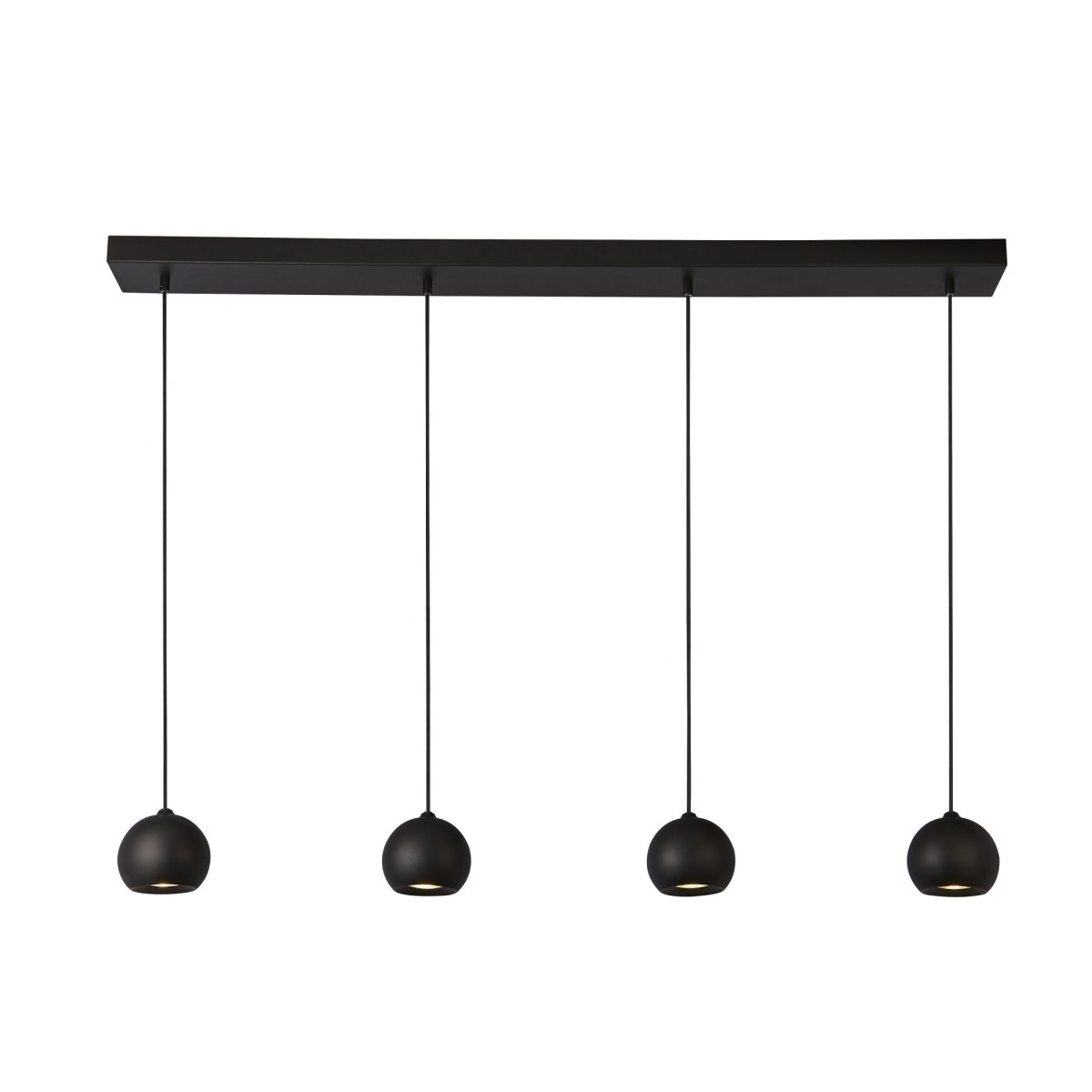 Eindhoven 125cm Zand zwart hanglamp Van Searchlight - De Eindhoven hanglamp met 4 lichtpunten hangt aan een zandkleurige zwarte stang en voegt stijlvolle luxe toe aan een moderne woonkamer, slaapkamer, keuken, eetkamer of hal.