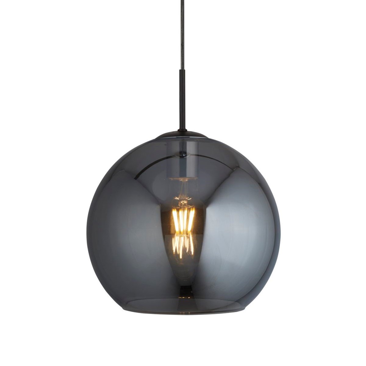 Amsterdam Ø30 Matzwart hanglamp Van Searchlight - De Amsterdam hanglamp heeft een afgeronde plafondplaat in matzwart die aansluit op een kap van gerookt glas met een open onderkant.