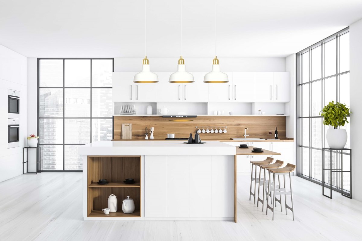 Ibor 72cm Wit hanglamp Van Emibig Lighting - De lamp heeft open metalen kappen, waardoor de lamp zelfs grote ruimtes effectief kan verlichten.