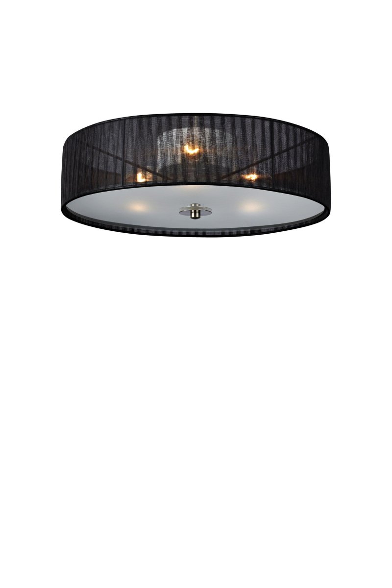 Byske Ø40 Zwart plafondlamp Van Markslöjd - Zwart organza lint met een kap van matglas die een aangenaam sfeerlicht doorlaat.