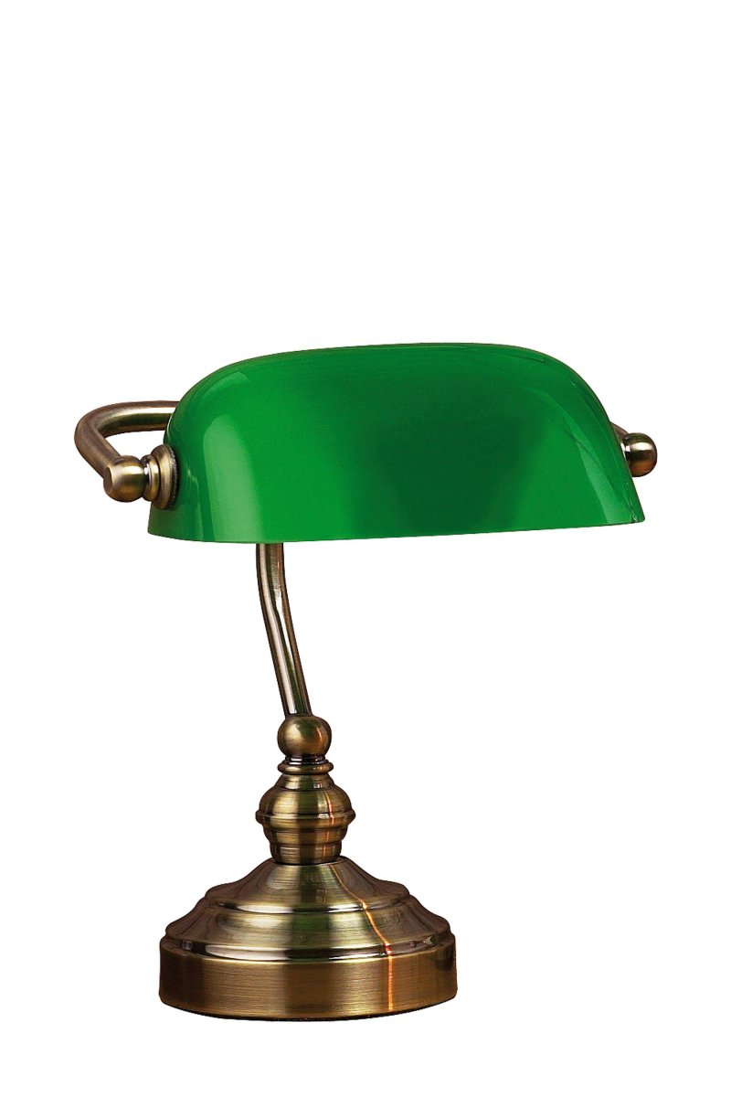 Bankers 25cm Antiek messing bureaulamp Van Markslöjd - De Bankers tafellamp heeft een metalen voet en verstelbaar groen glas.