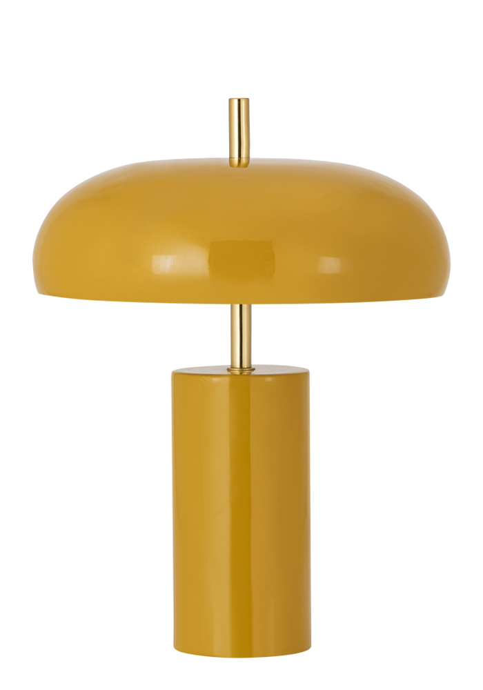 Lex 40cm Geel tafellamp Van Alde & Lind - De brede, ronde kap geeft een aangenaam neerwaarts licht en heeft een witte binnenkant voor een optimale lichtverspreiding.