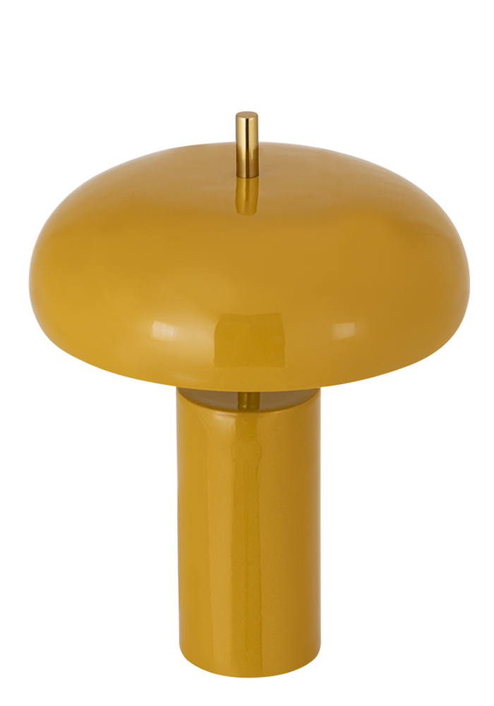 Lex 40cm Geel tafellamp Van Alde & Lind - De brede, ronde kap geeft een aangenaam neerwaarts licht en heeft een witte binnenkant voor een optimale lichtverspreiding.
