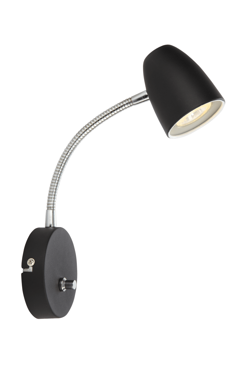 Sandnes Zwart leeslamp Van Aneta Lighting - Dankzij het flexibele scharnier is de lamp eenvoudig in beide richtingen te verstellen en dankzij de dimmer is de helderheid aan te passen.